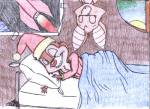 1boys 1girls bed blanket closed_eye dale foxglove kristopher_smith lying pillow sleep sleepwear upside_down // 500x364 // 84.4KB