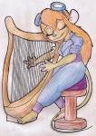 1girls chair closed_eye gadget guukan-mangaka harp playing sit // 528x742 // 100.3KB