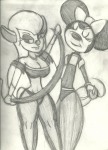 2girls belly_dance closed_eye cosmetics crossover dance dancer_dress gadget infamouscomm minnie_mouse sketch // 1696x2336 // 2.9MB