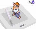 1girls clothes_down gadget graphics_tablet pen shirt sit tetarga // 450x356 // 10.7KB