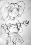 1girls alternative_hairstyle gadget hairclip rem shirt sketch skirt twintails wrench // 400x583 // 44.2KB