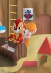 1boys 1girls agent_chip baby bed dale door embrace gadget ladder lying picture toy // 500x707 // 73.1KB