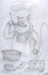 apron cheese chef's_hat cooking knife monterey_jack oncarin pot sketch soup_ladle // 700x1078 // 801.7KB