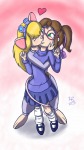 2girls chipettes closed_eye crossover embrace gadget heart in_tail jeanette kiss lemoncurry yuri // 720x1280 // 949.1KB