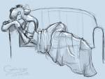 1girls blanket closed_eye gadget gайка lying sketch sleep sofa // 733x556 // 158.8KB