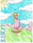 1girls closed_eye clouds crown dress earring flying gadget gloves guukan-mangaka pendant pink_dress shoes sky // 2550x3300 // 1.8MB