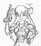 1girls armor gadget gun head_(artist) sketch // 423x480 // 25.3KB