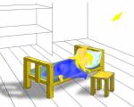 bed blanket closed_eye fogel gadget pillow sleep stool yellow_hair // 500x400 // 43.5KB