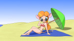 1girls alternative_hairstyle beach bikini blanket gadget hairband parasol sand scope sea sunglasses // 1339x764 // 592.3KB