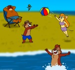 beach beach_ball chip closed_eye dale flying fun gadget game jump m.a. monterey_jack sand sea shorts sit sunbed swimming_shorts swimsuit water zipper // 1276x1192 // 565.7KB